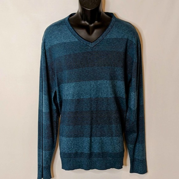 Claiborne Navy/Teal Cotton/Cashmere Blend V Neck Pullover Men's Size XXL - Picture 1 of 7